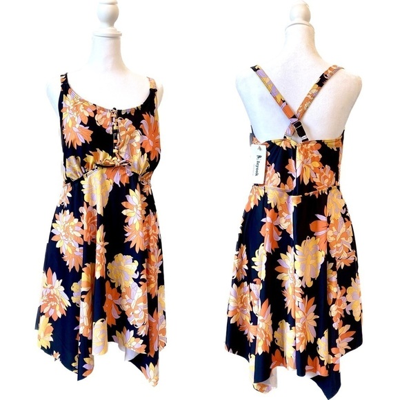 Nieyook Elegant Floral Tankini Dress Swimsuit Top Only Orange and Black Size 20W - Picture 4 of 9